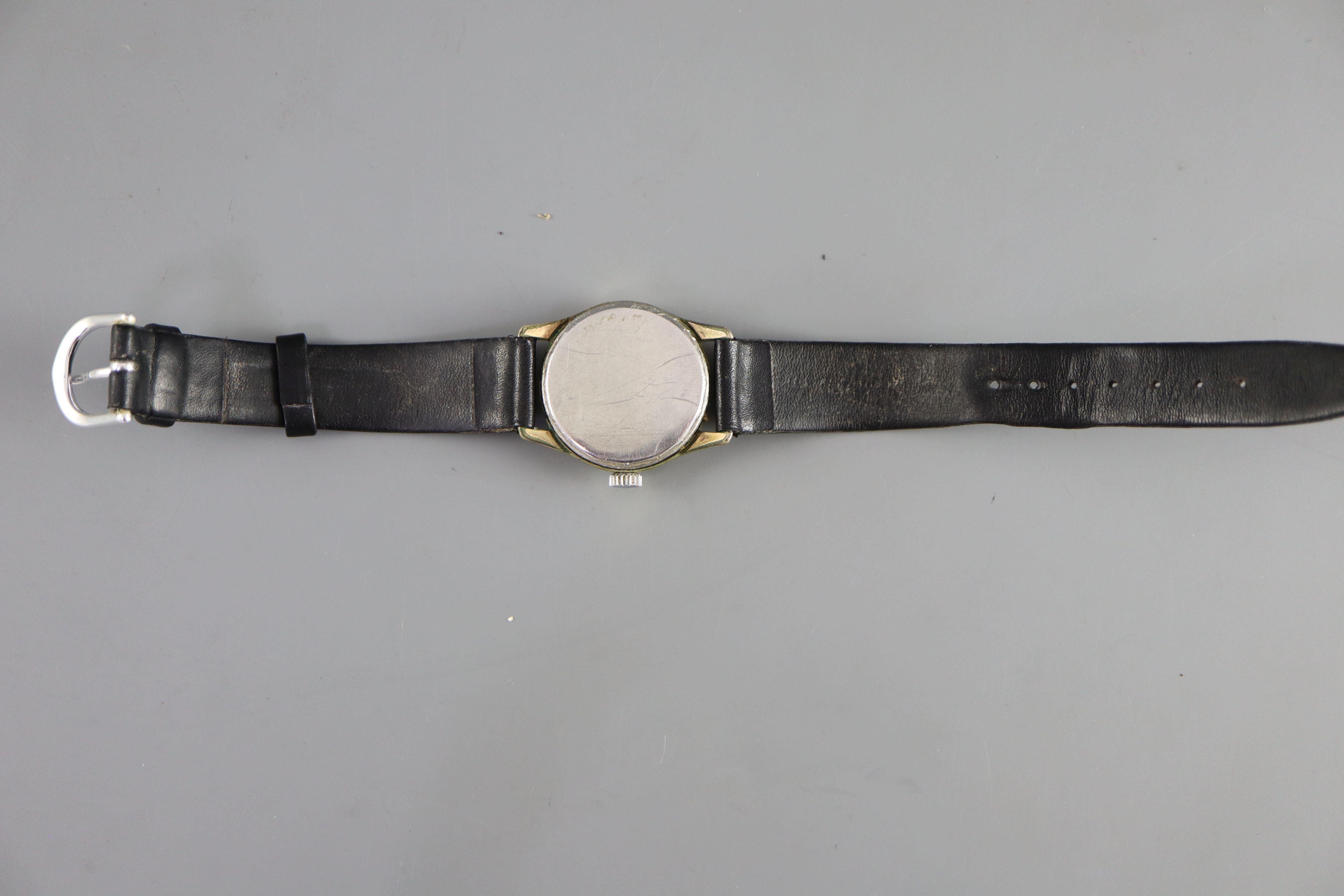 A 1940s/1950s? stainless steel boys size Rolex Sky Rocket manual wind wrist watch, on later associated strap,
